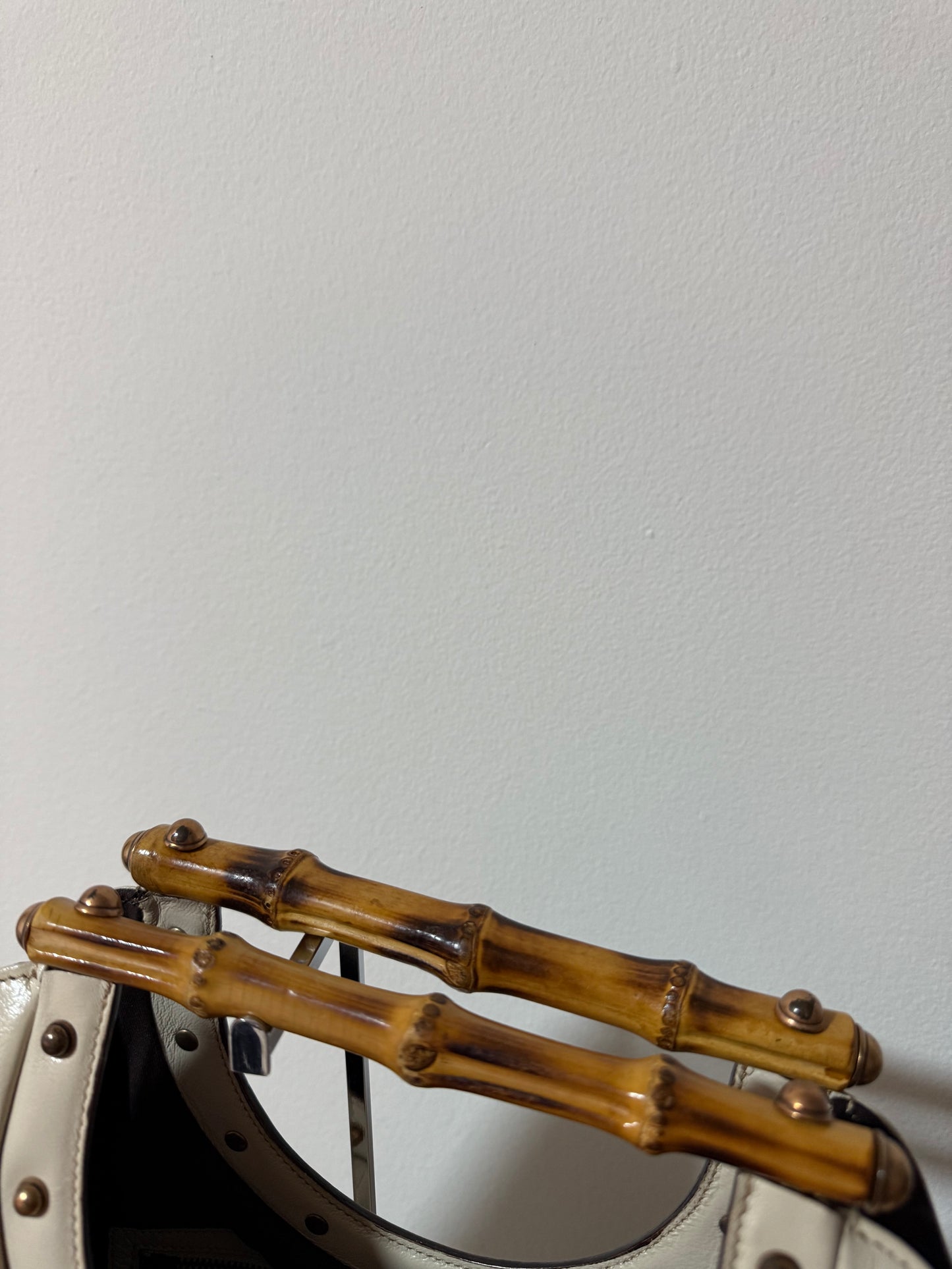Gucci Off-White Bamboo Leather Handbag