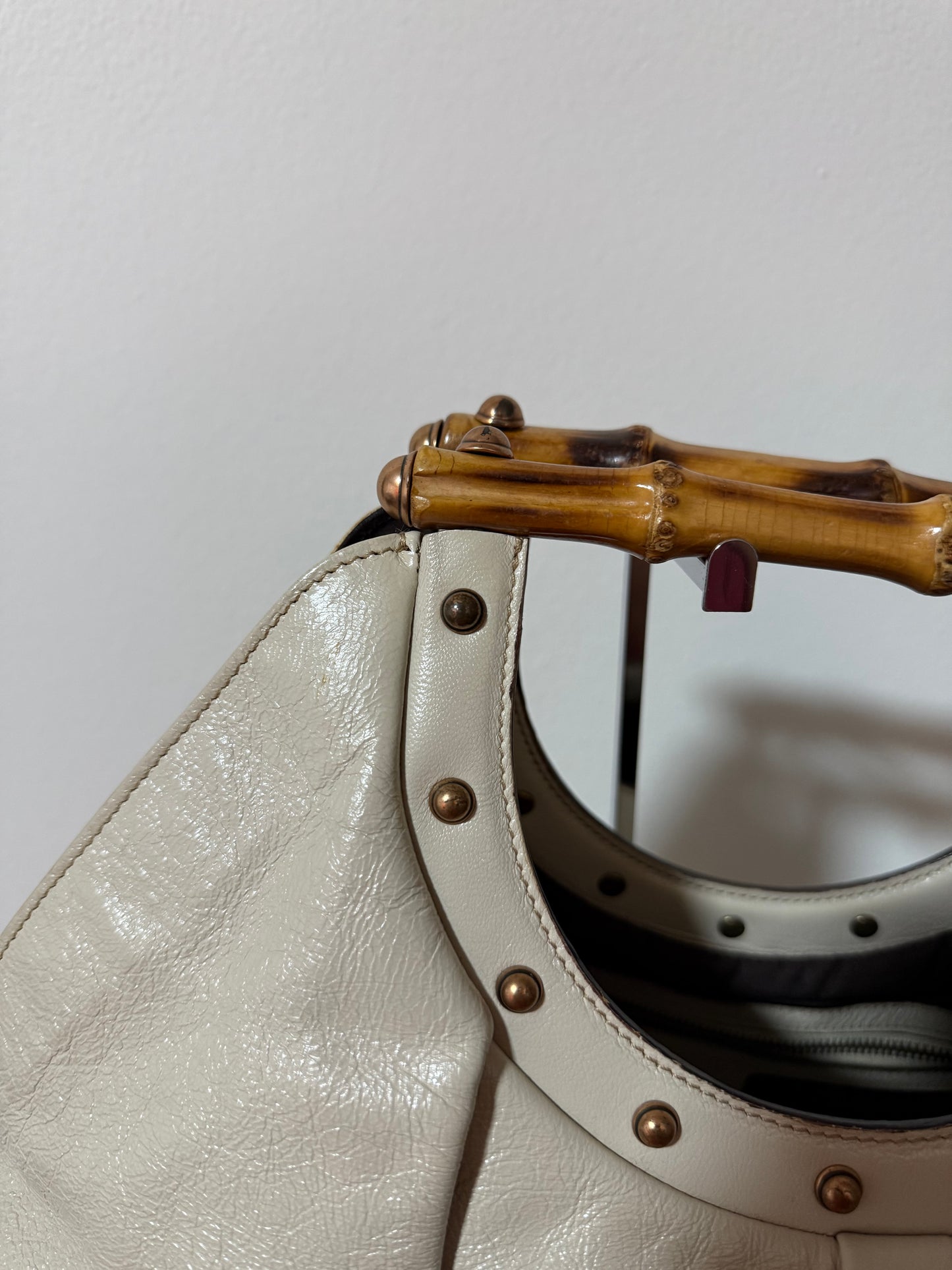 Gucci Off-White Bamboo Leather Handbag