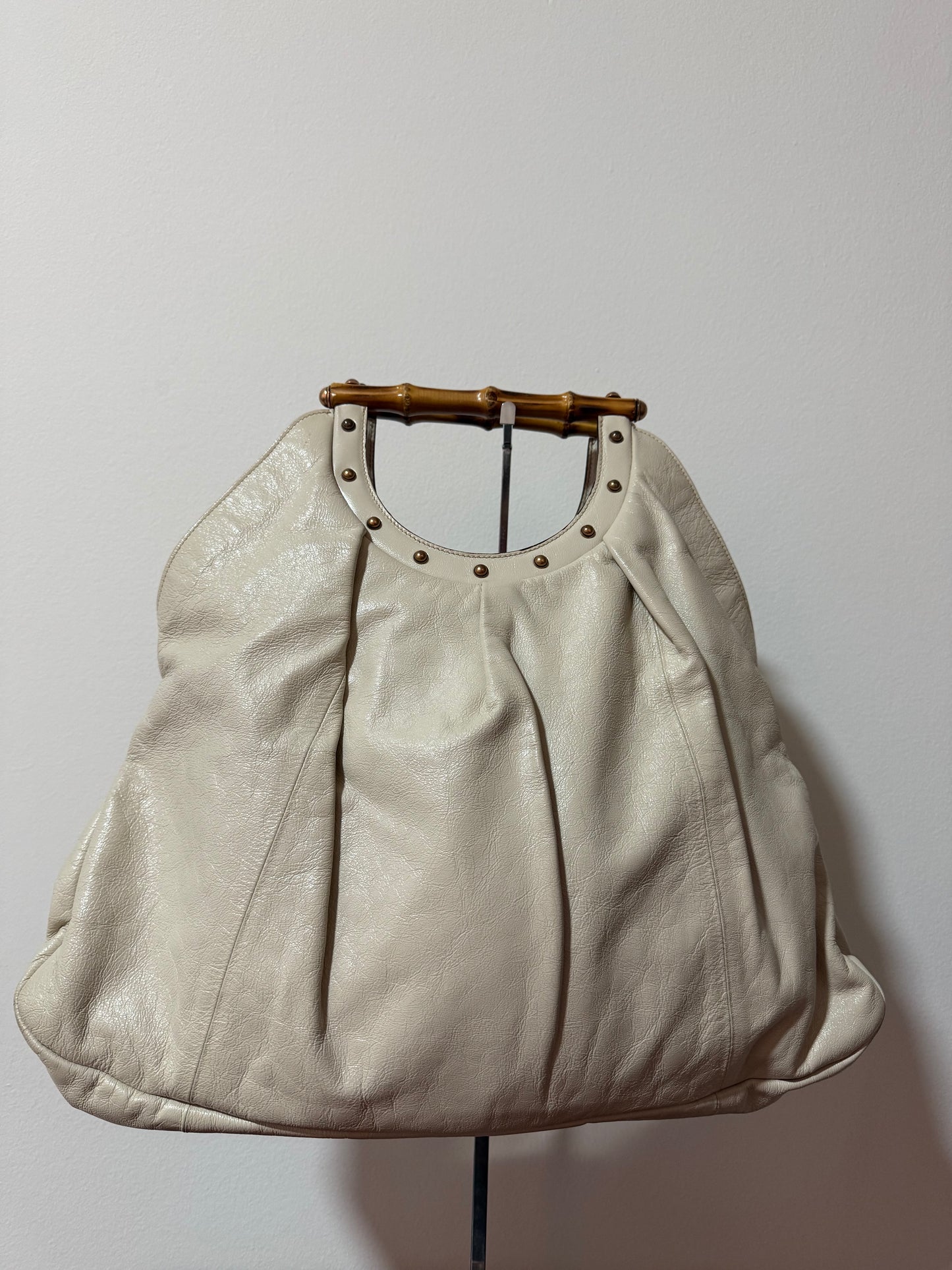 Gucci Off-White Bamboo Leather Handbag