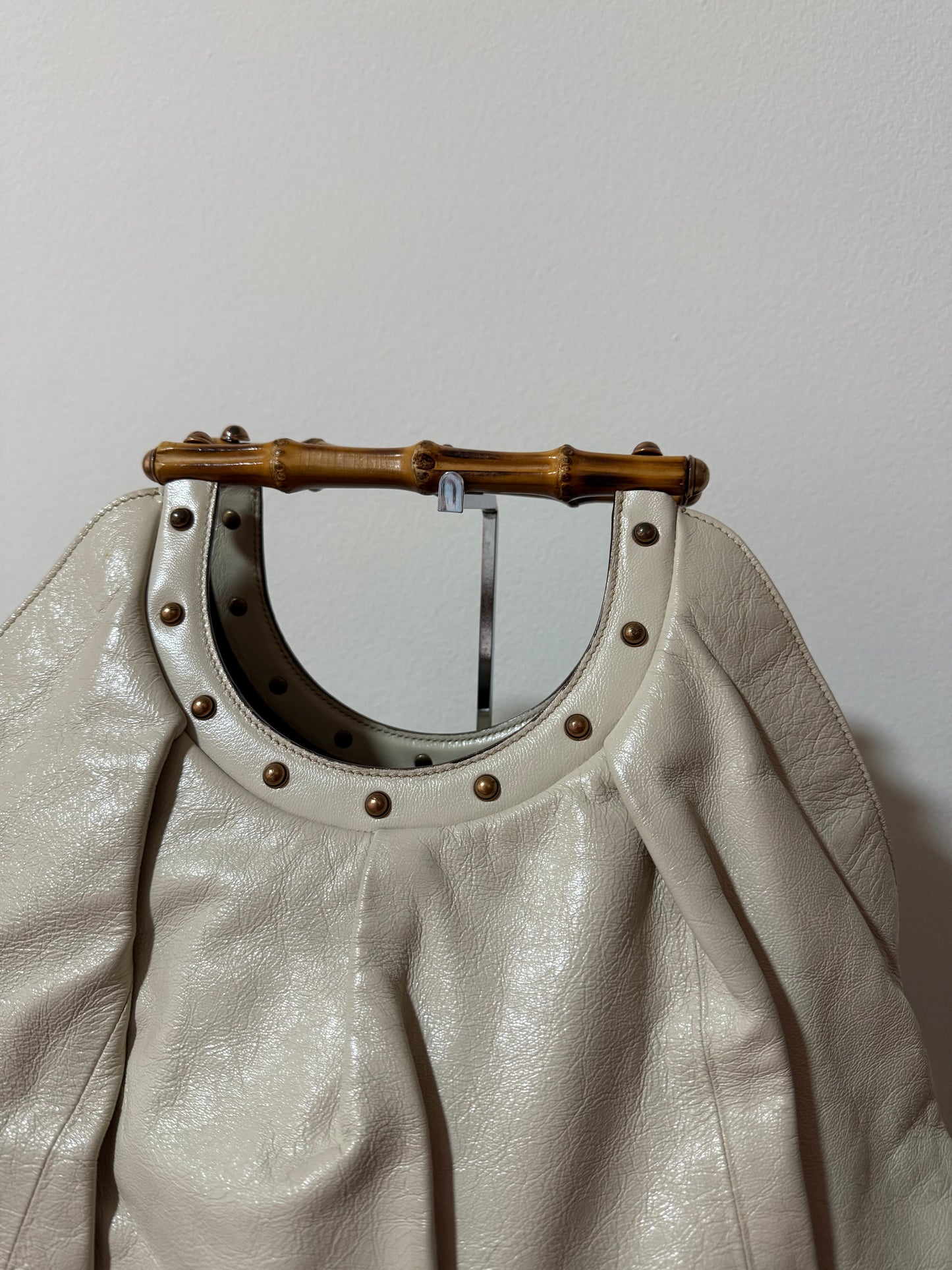 Gucci Off-White Bamboo Leather Handbag
