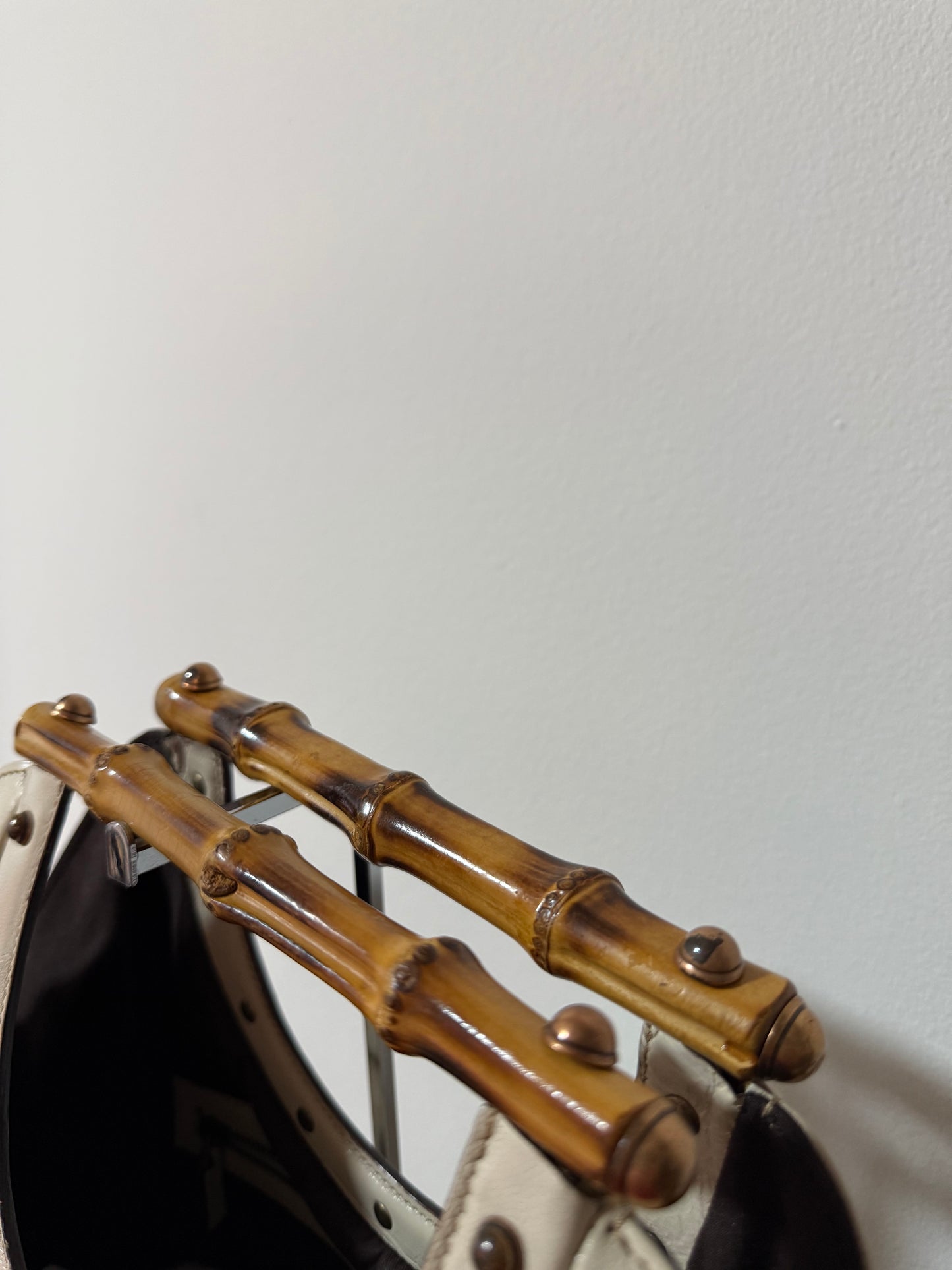 Gucci Off-White Bamboo Leather Handbag