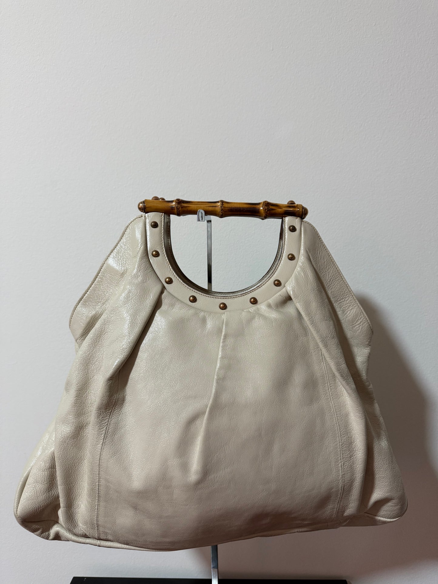 Gucci Off-White Bamboo Leather Handbag