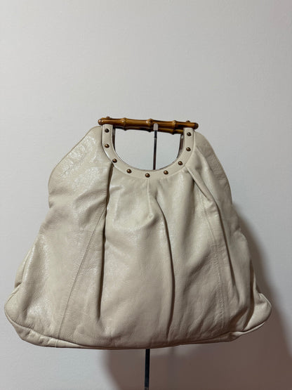 Gucci Off-White Bamboo Leather Handbag