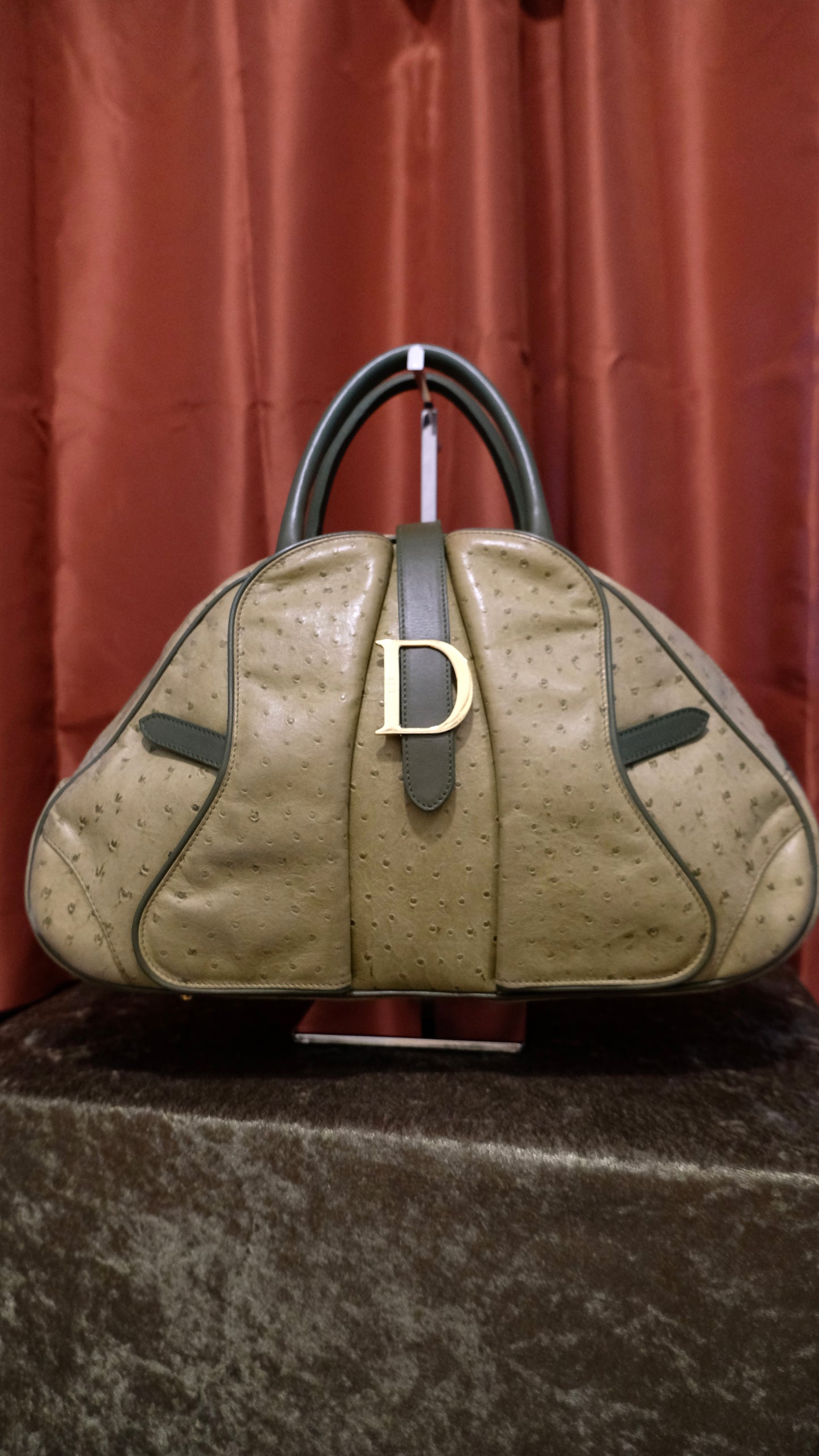 Christian Dior Ostrich Double Saddle Bowler Bag