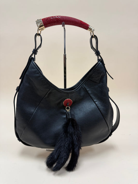Yves Saint Laurent Mombasa Red Carved Handle Bag
