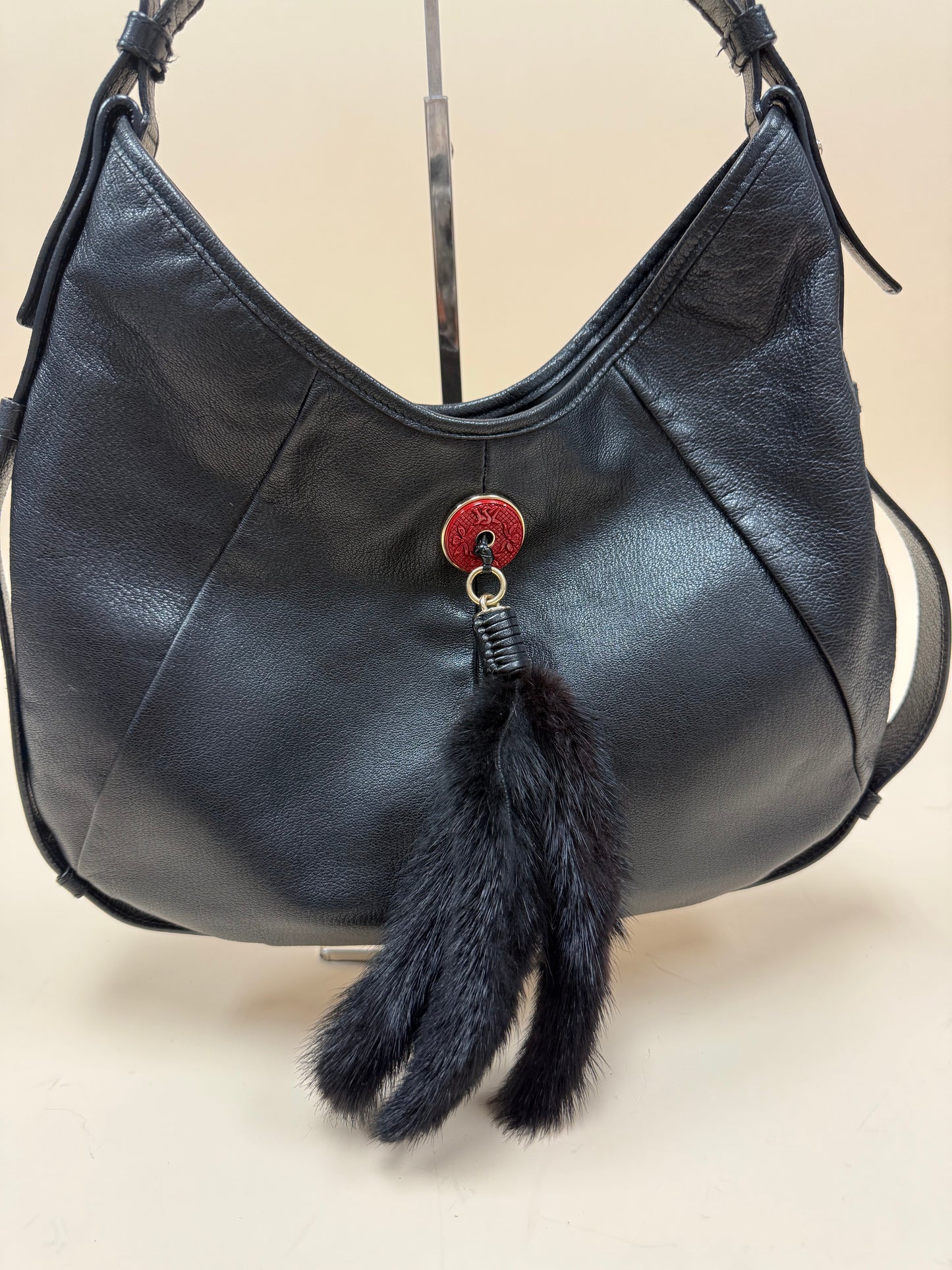 Yves Saint Laurent Mombasa Red Carved Handle Bag