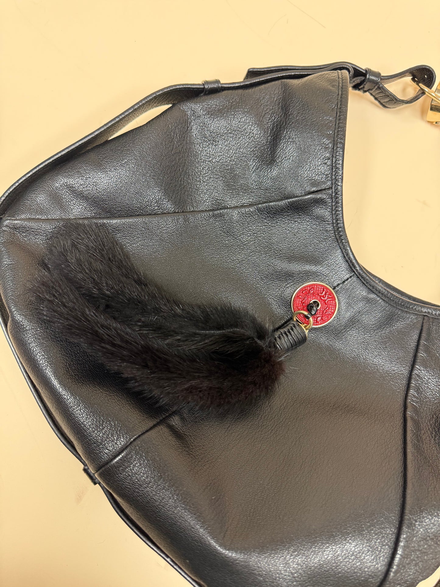 Yves Saint Laurent Mombasa Red Carved Handle Bag